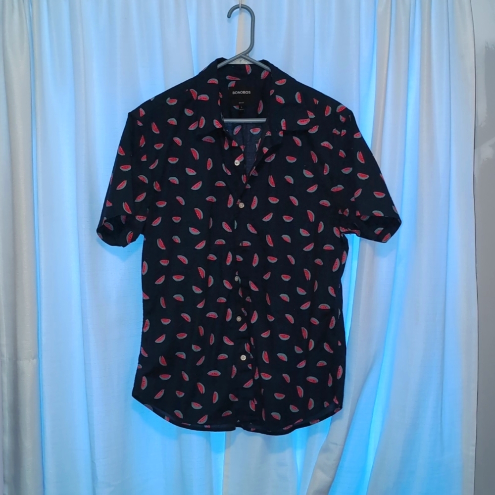 Mens Bonobos Slim Fit Watermelon Print Short Sleeve Button Down Shirt